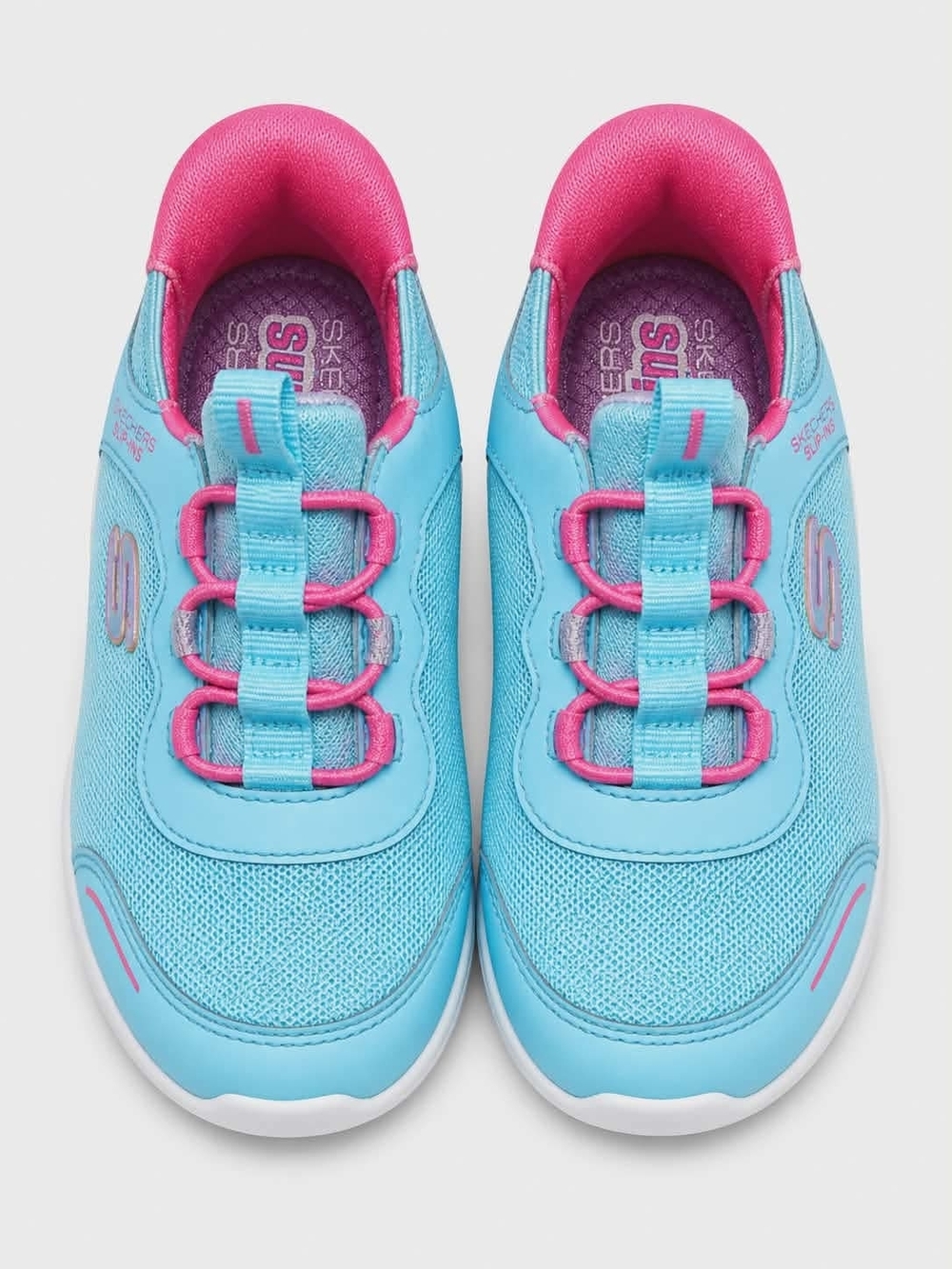 Skechers Kids Light Blue and Hot Pink Slip-On Sneakers
